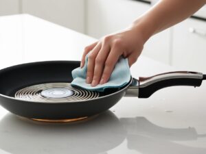 carefully cleaning the heating element of an electric frying pan