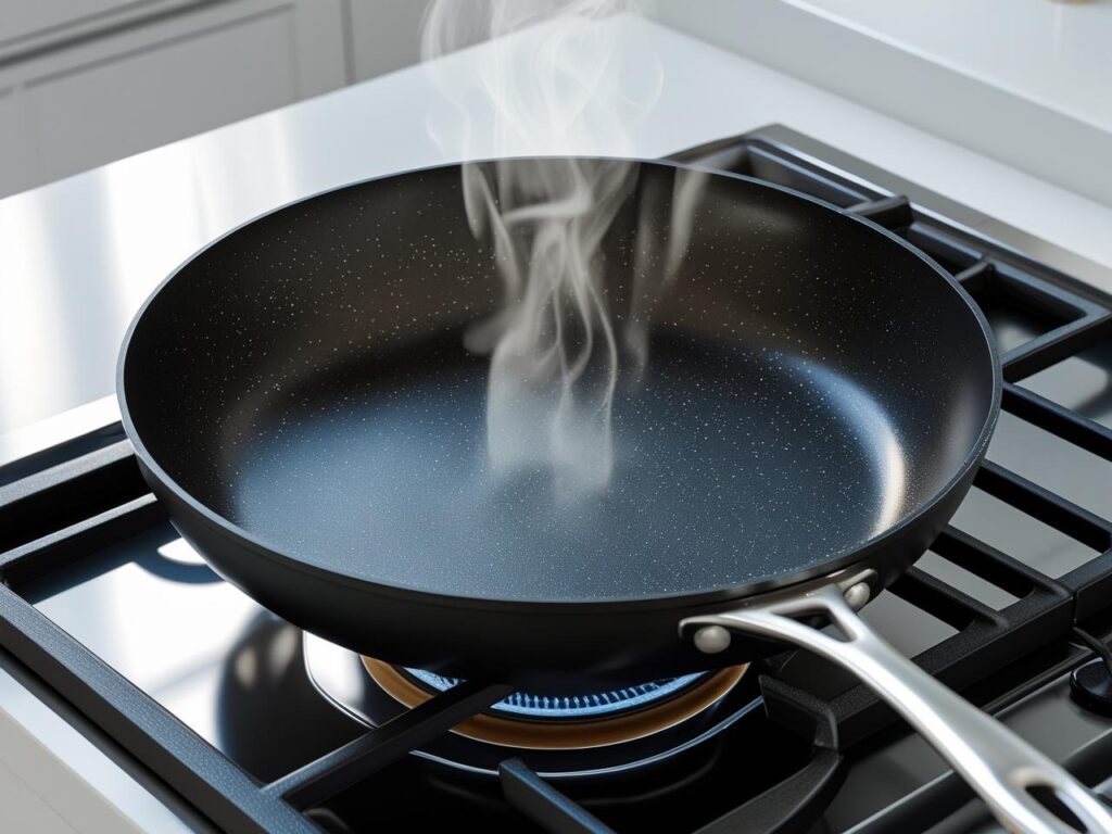 Clean nonstick frying pan on stove